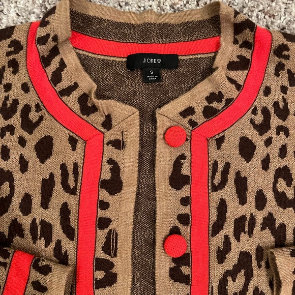 J. Crew Leopard Print Cardigan with Orange/Red Trim - Picture 5 of 5